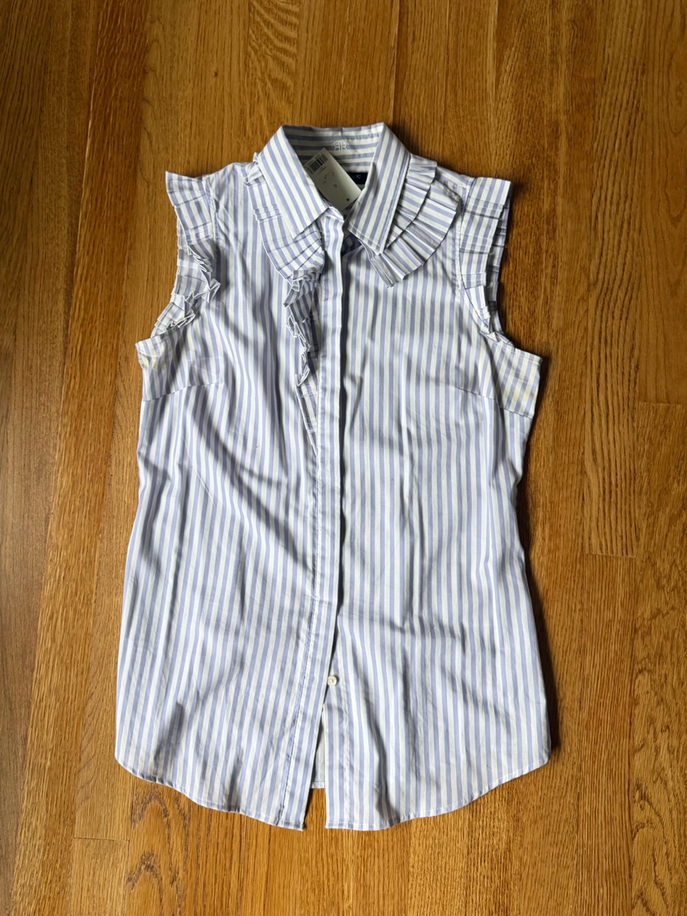 Banana Republic Blue White Striped Ruffle Sleeveless Button-Down Shirt, 6 NWT